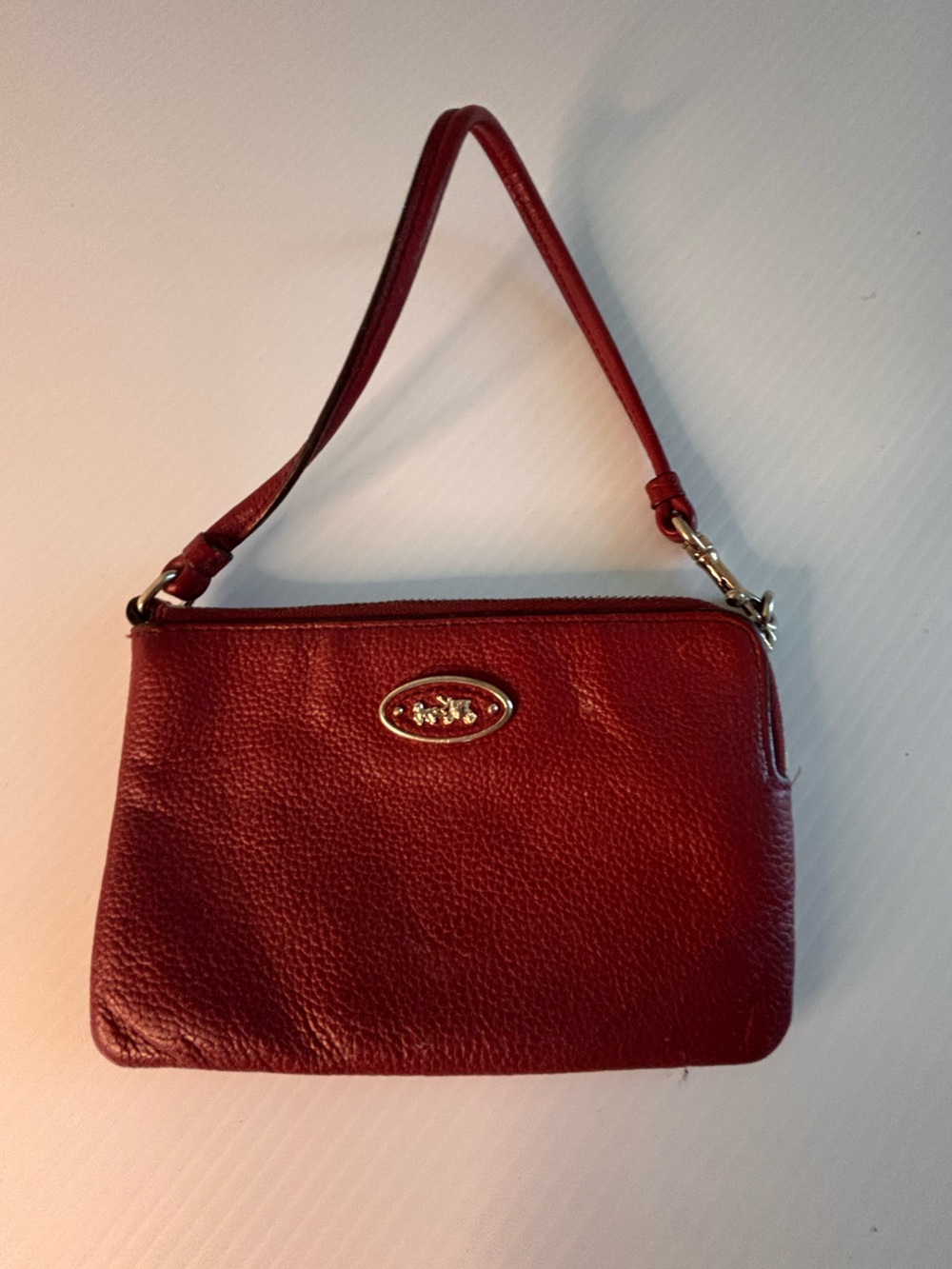 Vintage Coach Red Pebbled Leather Wristlet with Gold Hardware Y2K